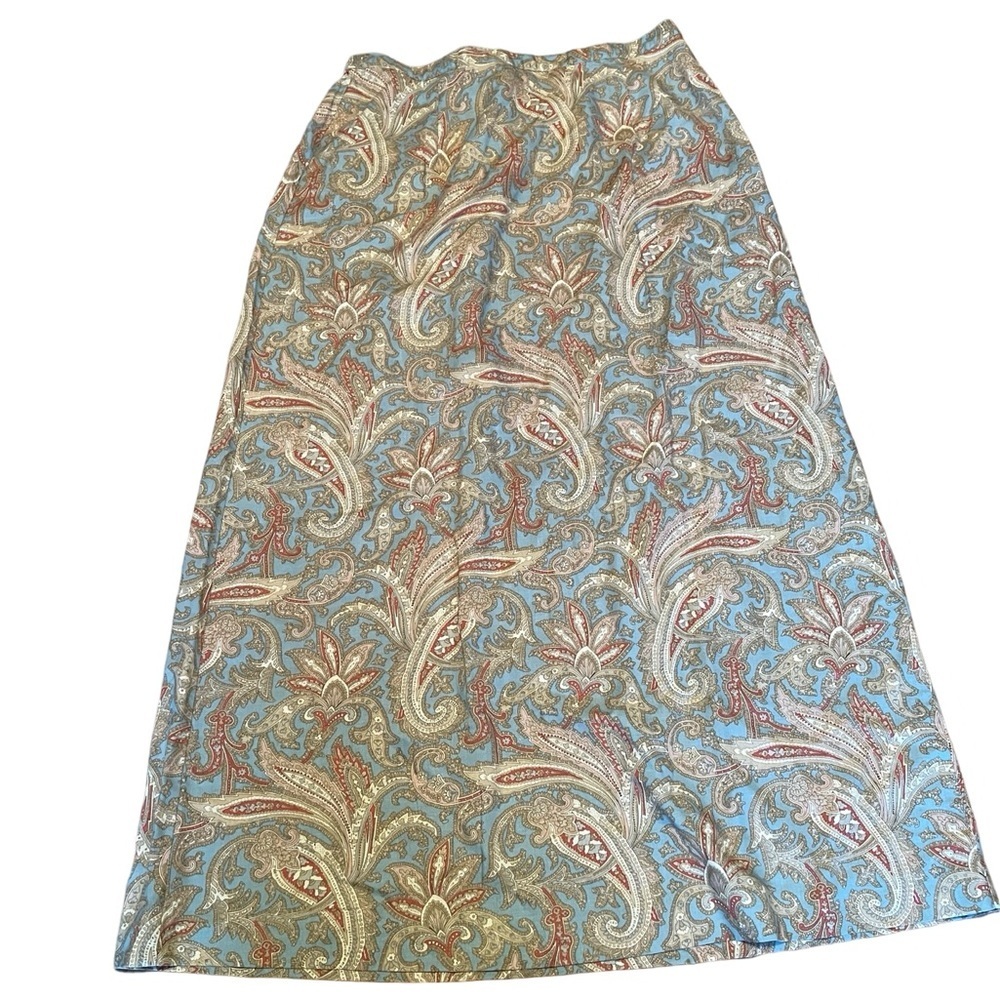 Vintage Van Heusen Size L Paisley Blue Multicolored Linen Blend Skirt Bohemian